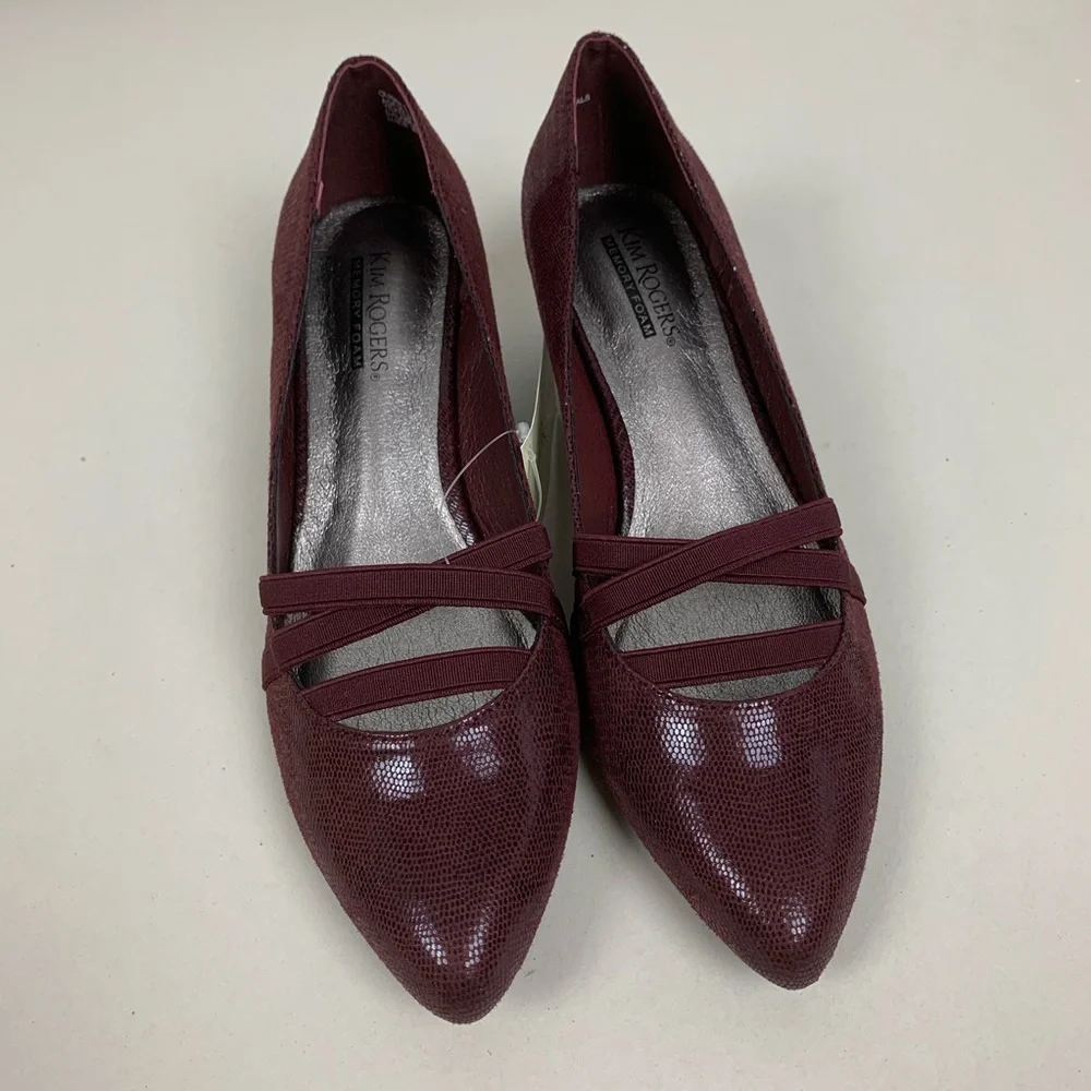 STORAGE Kim Rodger red snakeskin texture Point toe chunky heel pumps Sz 6.5 - Picture 14 of 16